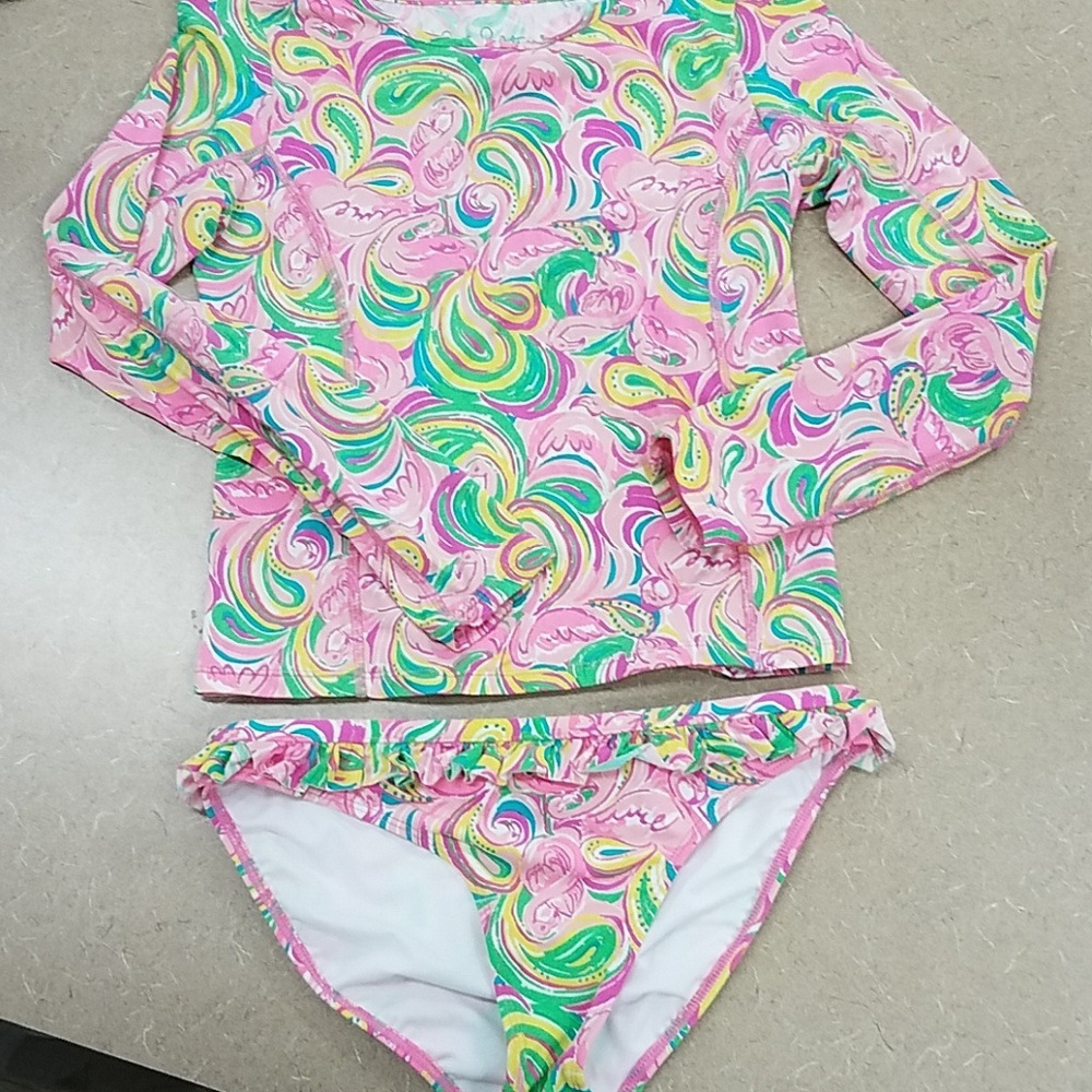 Lilly Pulitzer girls 10 Flamingo rash guard swim